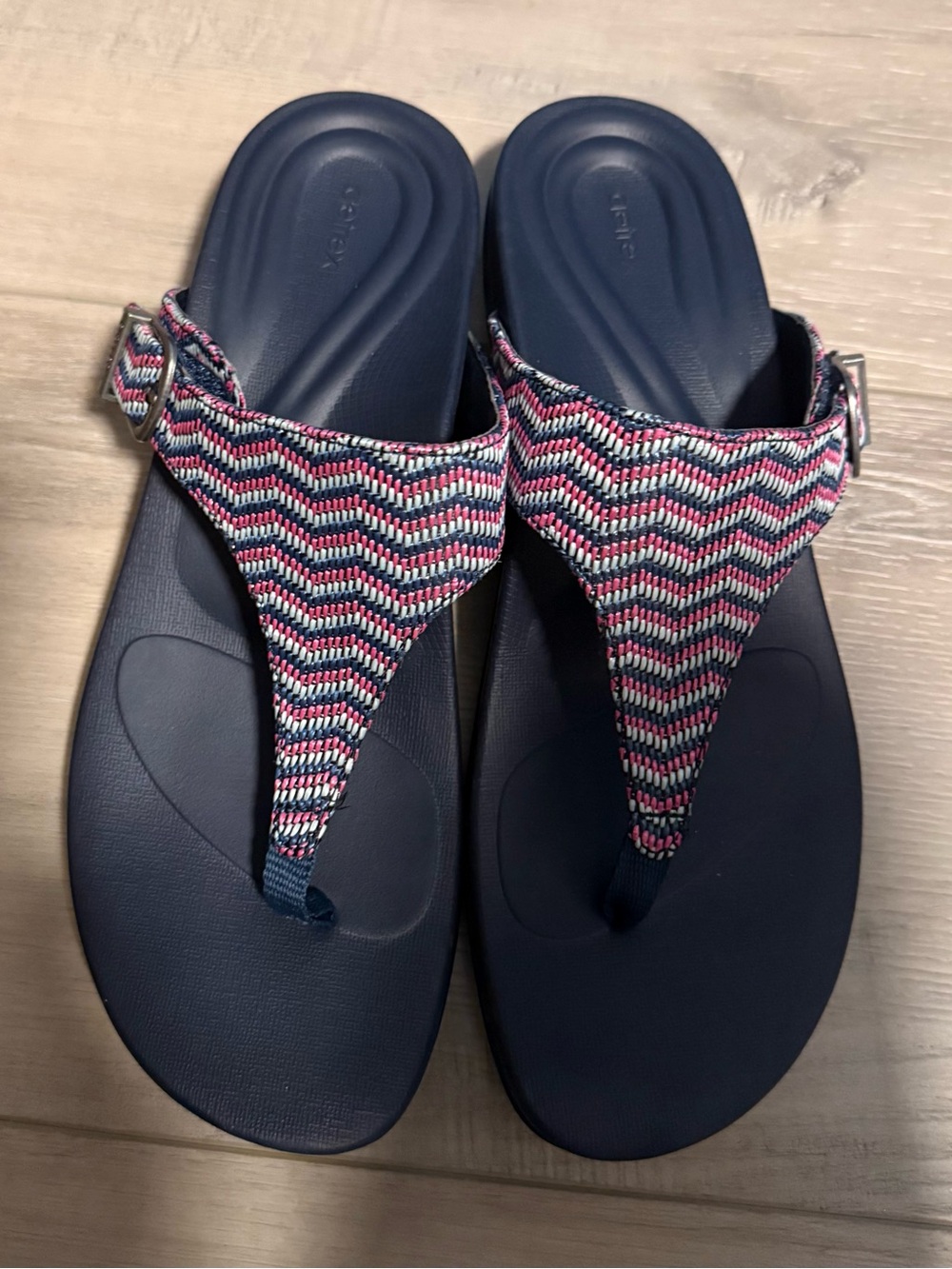 Aetrex Navy Blue Sandals with Multicolor Chevron Straps